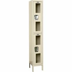 Global Industrial™ 2-Tier 2 Door Clear View Locker, 12"W x 12"D x 36"H, Tan, Assembled