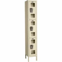 Global Industrial™ 3-Tier 3 Door Clear View Locker, 12"W x 12"D x 24"H, Tan, Unassembled